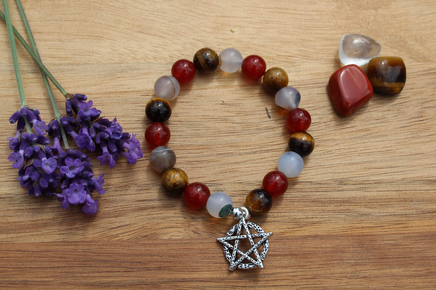 Bracelet pierres naturelles en Cornaline , Agate , Œil de tigre " Confiance en soi"