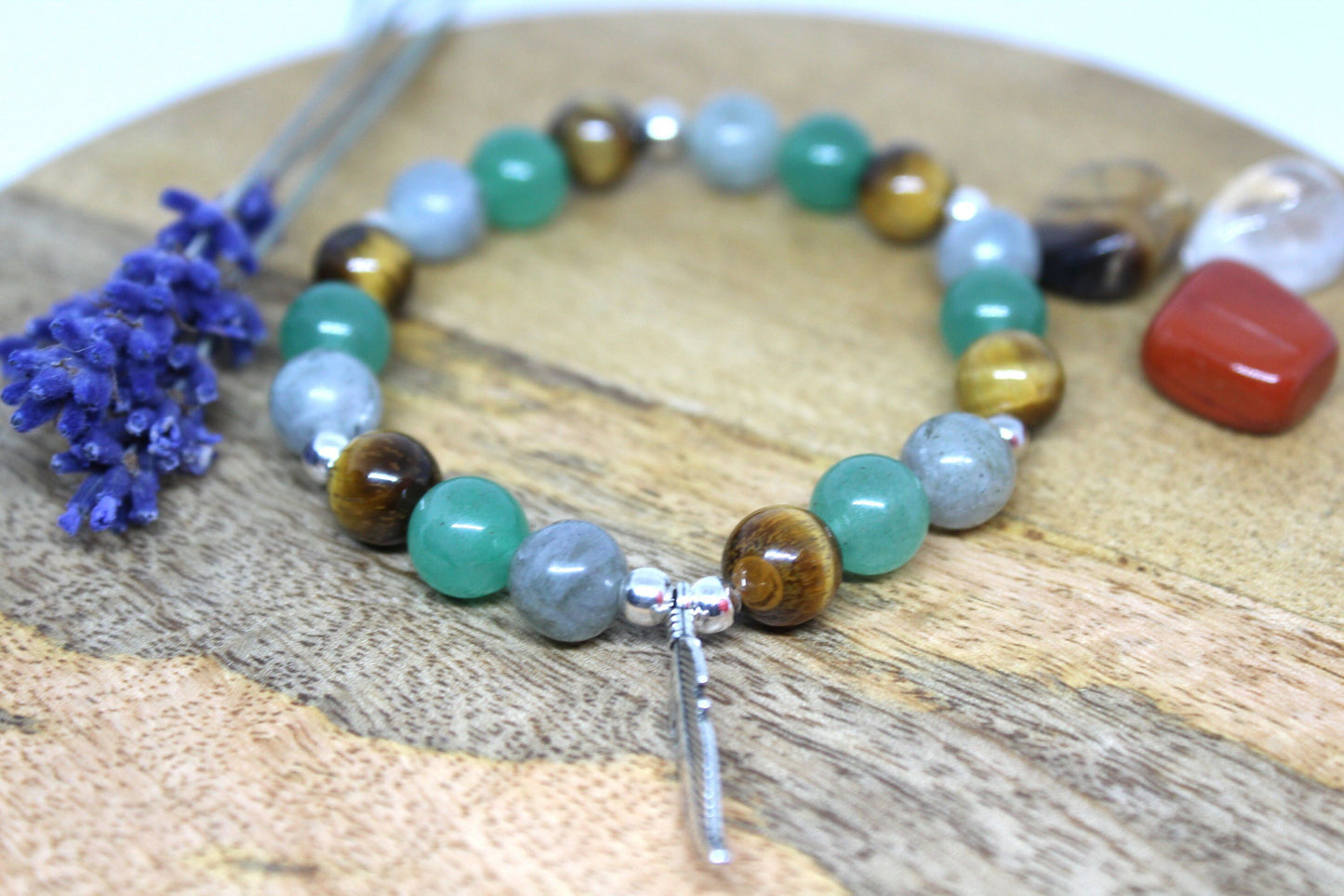 Bracelet en pierres naturelles Aventurine , Labradorite, Œil du tigre " Spécial Protection"