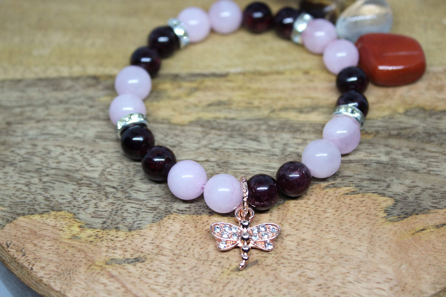 Bracelet pierres naturelles Quartz rose, Grenat " Spécial Ancrage "