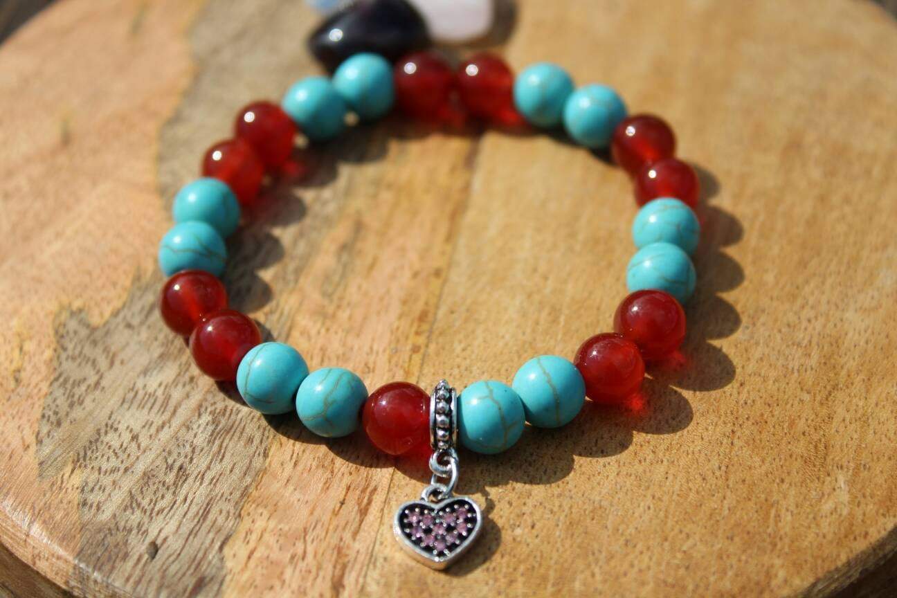Bracelet en pierres naturelles Cornaline et Howlite Turquoise