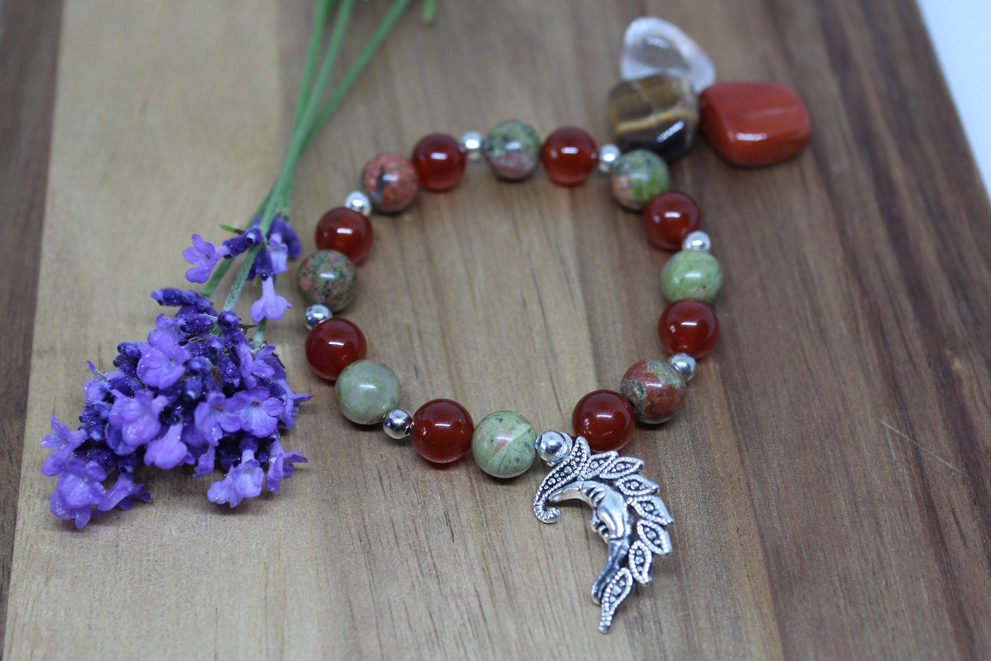 Bracelet pierres naturelles en Cornaline, Unakite "Spécial Clairvoyance "