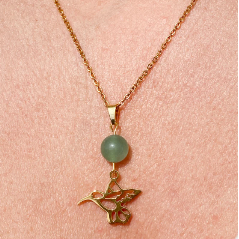 Collier colibri en acier inoxydable en pierres naturelles Aventurine