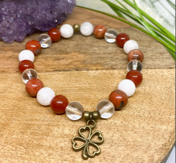 Bracelet Énergie Féminine – Cornaline, Pierre de Lune & Jaspe Rouge