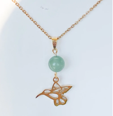 Collier colibri en acier inoxydable en pierres naturelles Aventurine