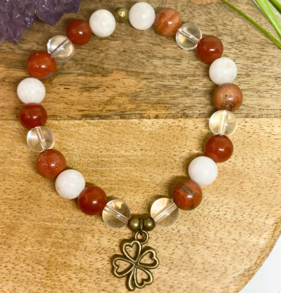 Bracelet Énergie Féminine – Cornaline, Pierre de Lune & Jaspe Rouge