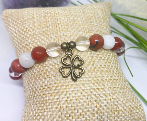Bracelet Énergie Féminine – Cornaline, Pierre de Lune & Jaspe Rouge