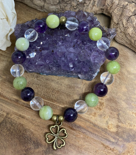 Bracelet Lithothérapie en pierres naturelles Améthyste, Péridot et Cristal de roche