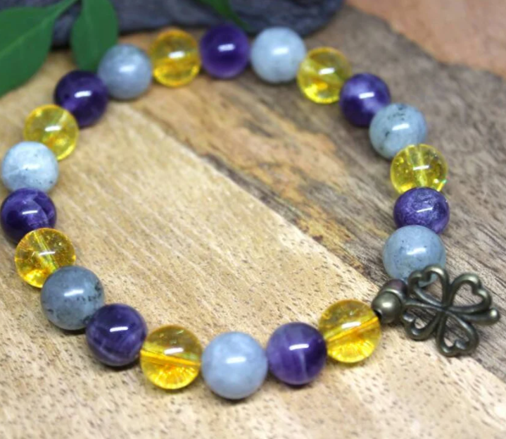 Bracelet Lithothérapie en pierres naturelles Citrine , Améthyste et Labradorite