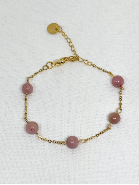Bracelet en acier inoxydable avec pierres naturelles Rhodochrosite