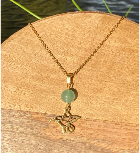 Collier colibri en acier inoxydable en pierres naturelles Aventurine