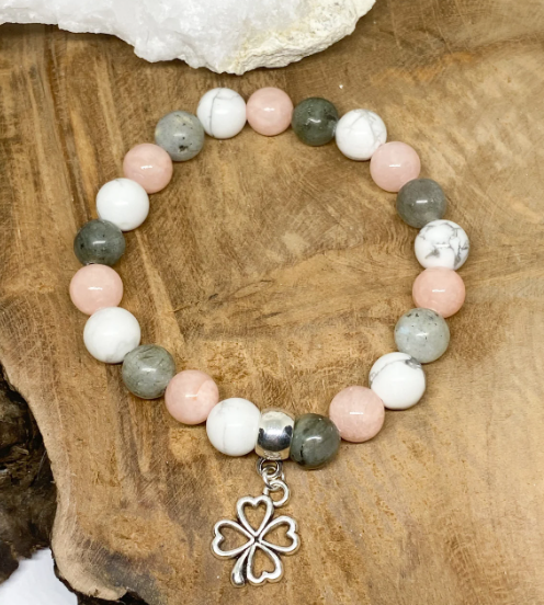 Bracelet en pierres naturelles Labradorite, Pierre de soleil et Howlite