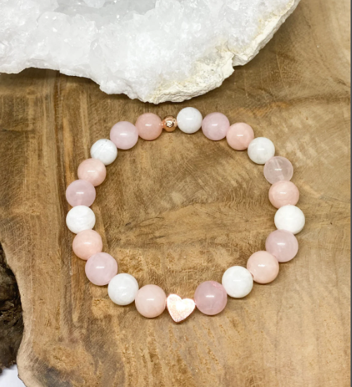 Bracelet en pierres naturelles Pierre de lune , Pierre de soleil et Quartz rose