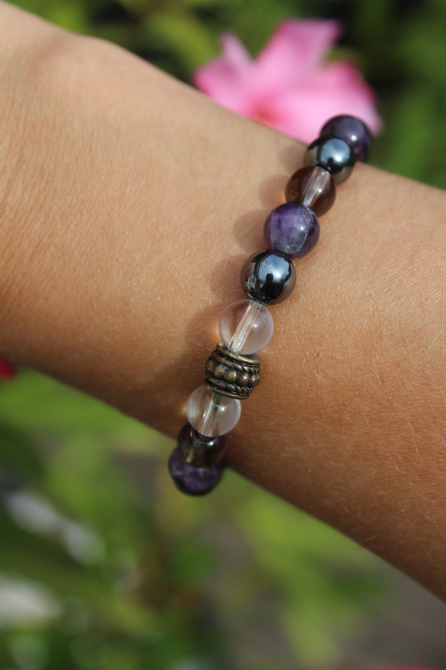 Bracelet pierres naturelles Améthyste, Quartz fumé et Hématite "Spécial Stop tabac"