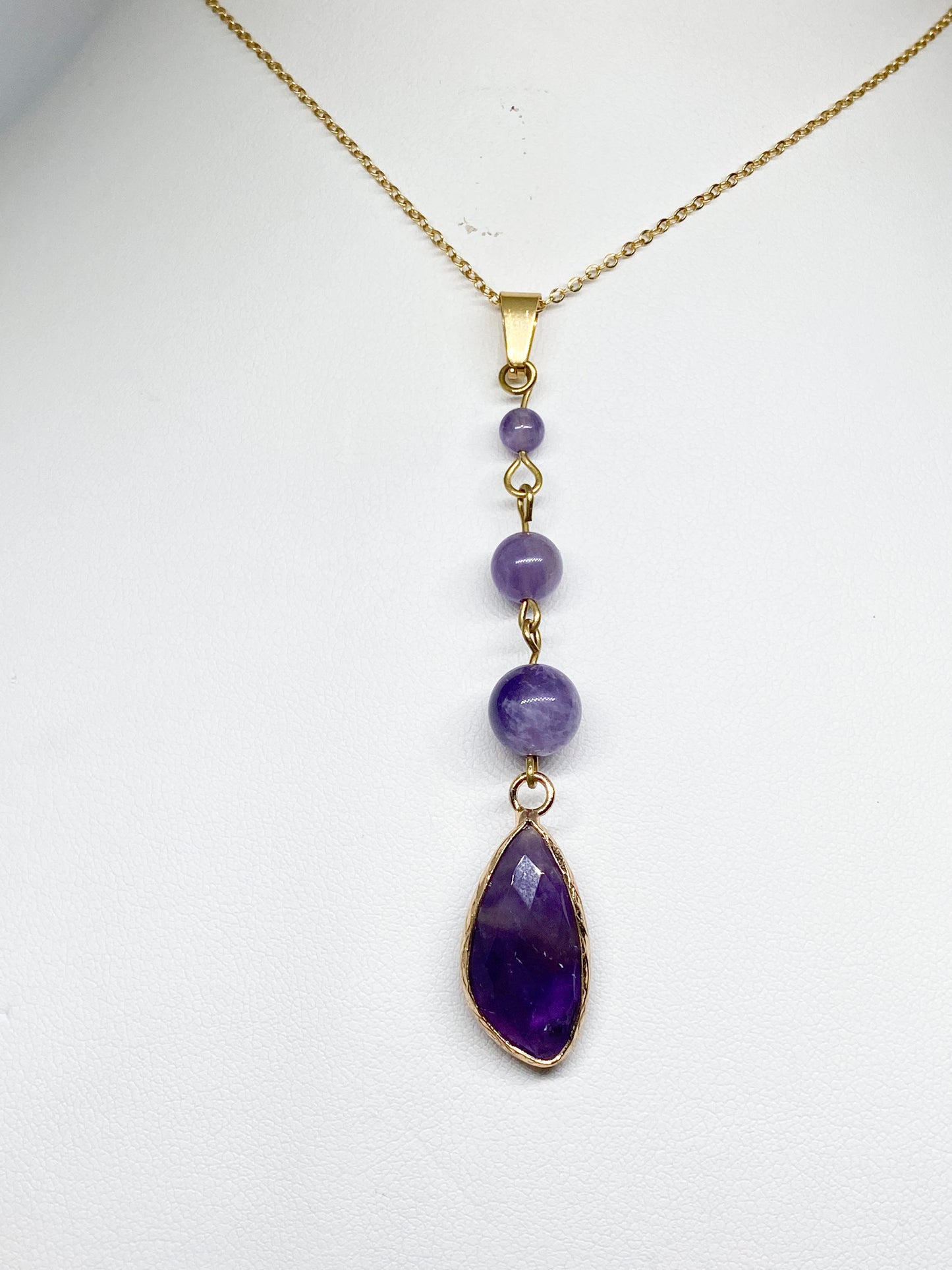 Collier Améthyste Naturelle - Pendentif Pierre de Naissance Février - Acier Inoxydable