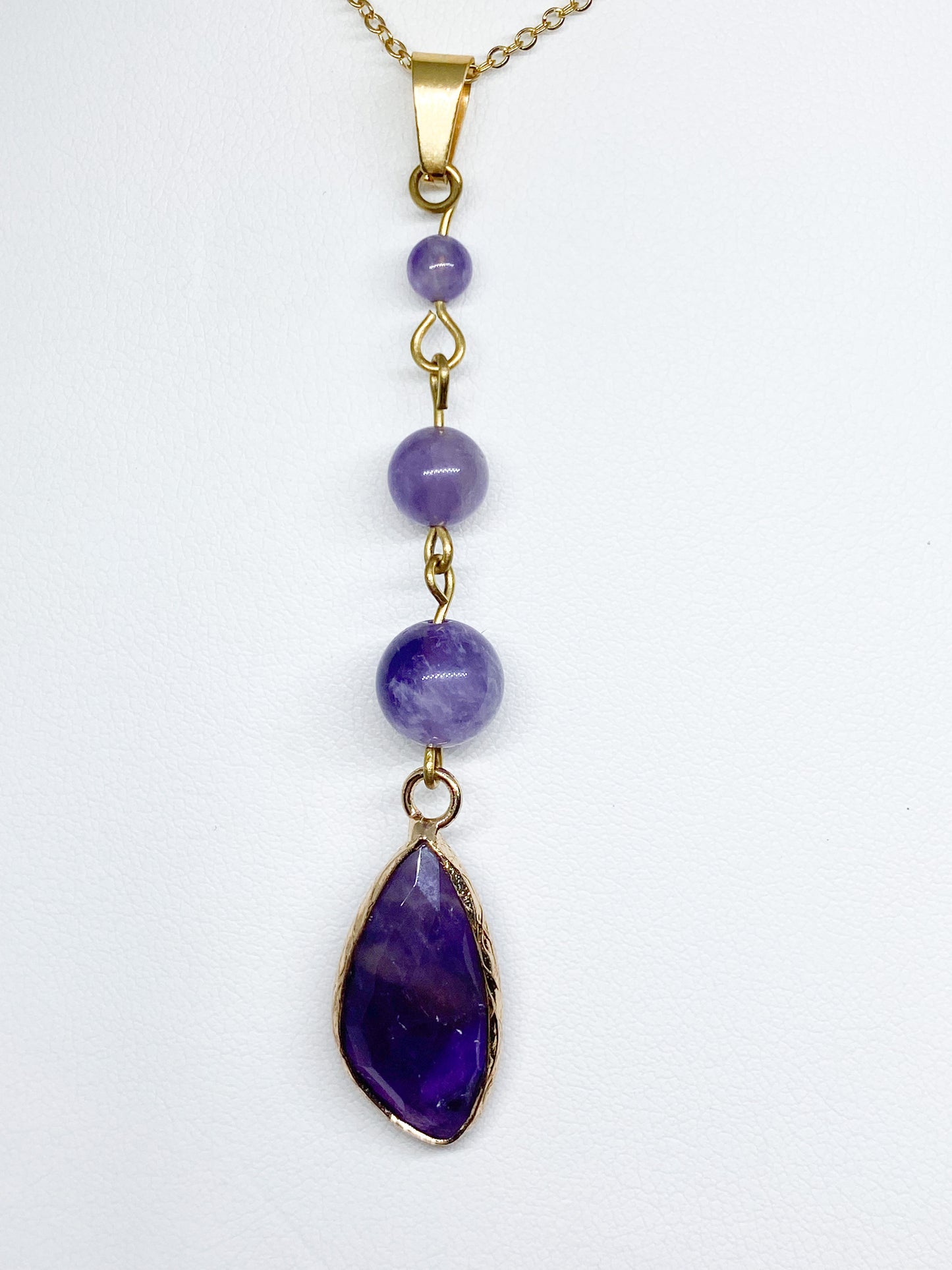 Collier Améthyste Naturelle - Pendentif Pierre de Naissance Février - Acier Inoxydable