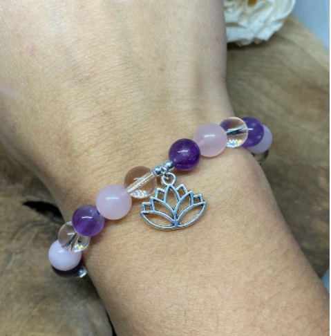 bracelet pierre naturelle améthyste quartz rose cristal de roche