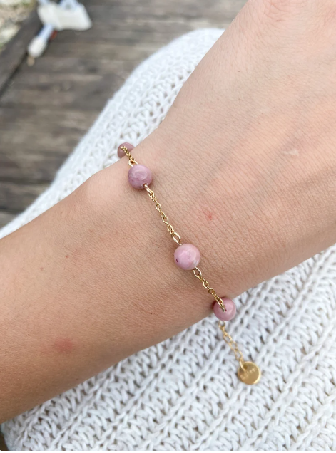 Bracelet en acier inoxydable avec pierres naturelles Rhodochrosite