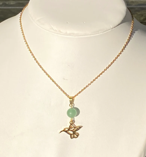 Collier colibri en acier inoxydable en pierres naturelles Aventurine