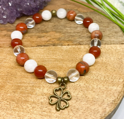 Bracelet Énergie Féminine – Cornaline, Pierre de Lune & Jaspe Rouge