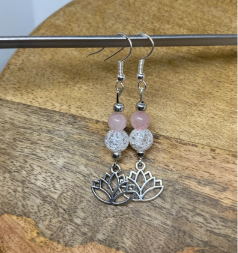 Boucles d'oreilles en pierre naturelle Quartz rose et Cristal de roche