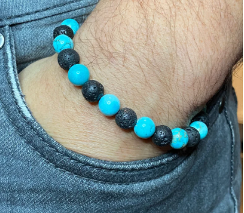 Bracelet Homme - Turquoise, Pierre de lave naturelle