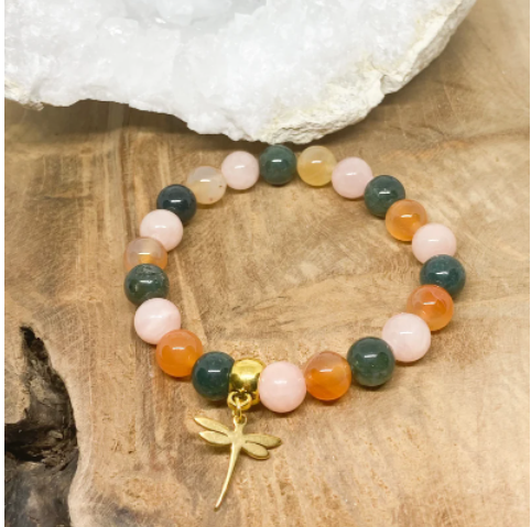 Bracelet en pierres naturelles Agate mousse , Pierre de soleil et Cornaline