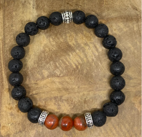 Bracelet élastique en pierres naturelles Jaspe Rouge ,Pierre de lave