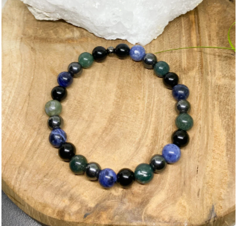 Bracelet en pierres naturelles en Hématite, Sodalite et Agate mousse