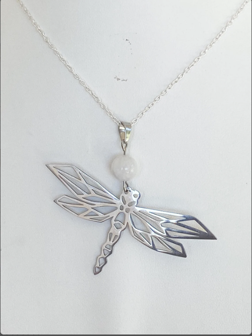 Collier en acier inoxydable avec pierres naturelles Pierre de lune