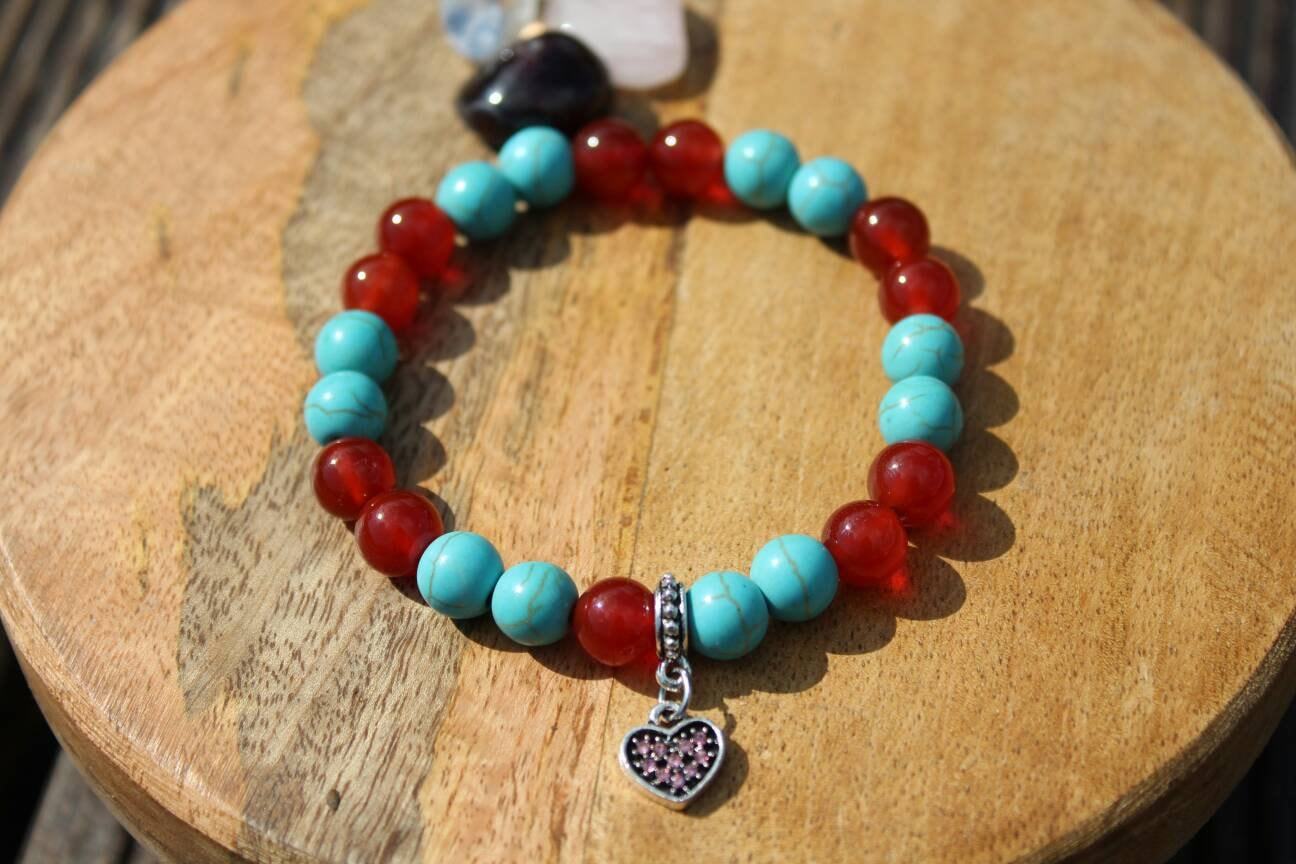 Bracelet en pierres naturelles Cornaline et Howlite Turquoise
