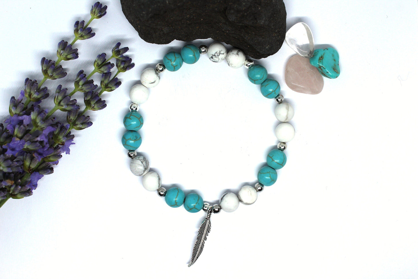 Bracelet en pierres naturelles Howlite et Howlite Turquoise