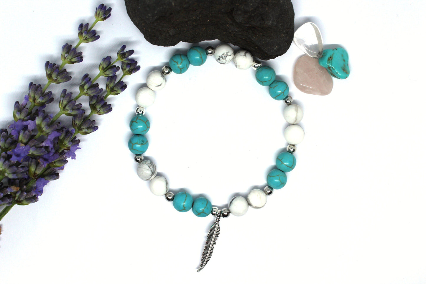 Bracelet en pierres naturelles Howlite et Howlite Turquoise