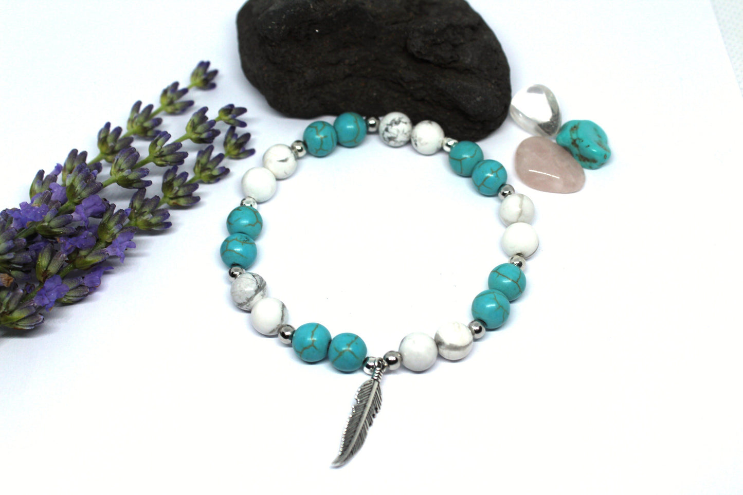 Bracelet en pierres naturelles Howlite et Howlite Turquoise