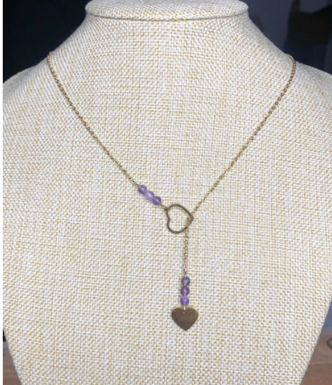 Collier pierre améthyste acier inoxydable