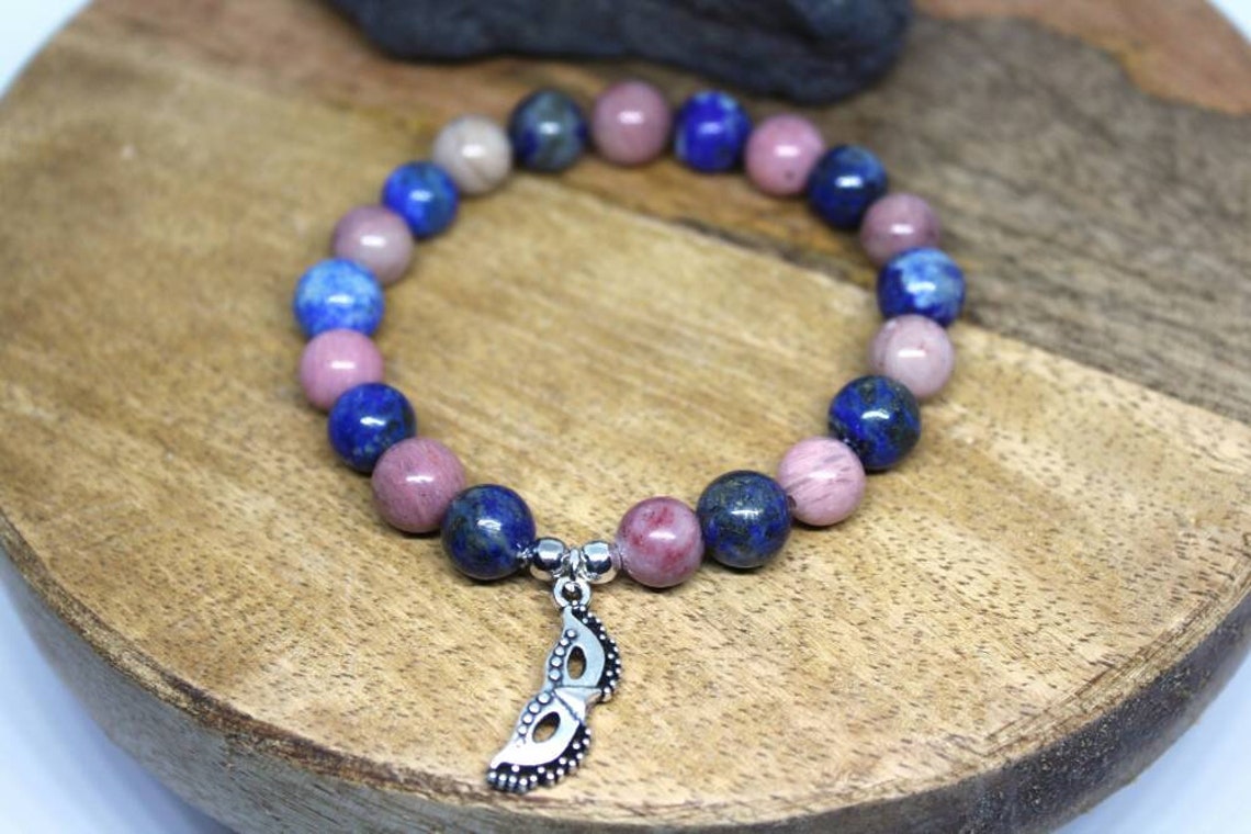 Bracelet pierres naturelles en Rhodochrosite et Lapis Lazuli