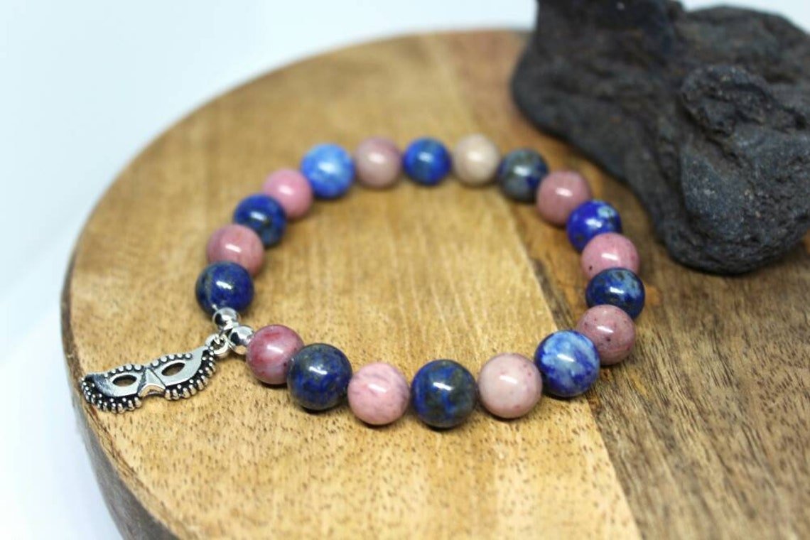 Bracelet pierres naturelles en Rhodochrosite et Lapis Lazuli