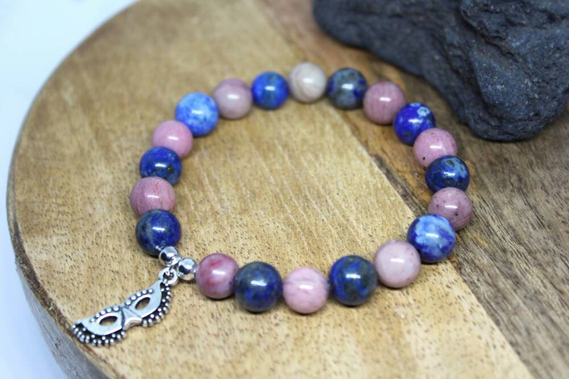 Bracelet pierres naturelles en Rhodochrosite et Lapis Lazuli