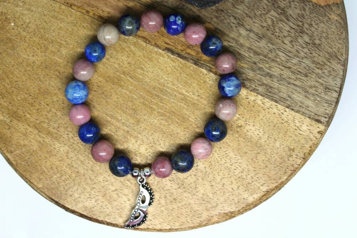 Bracelet pierres naturelles en Rhodochrosite et Lapis Lazuli