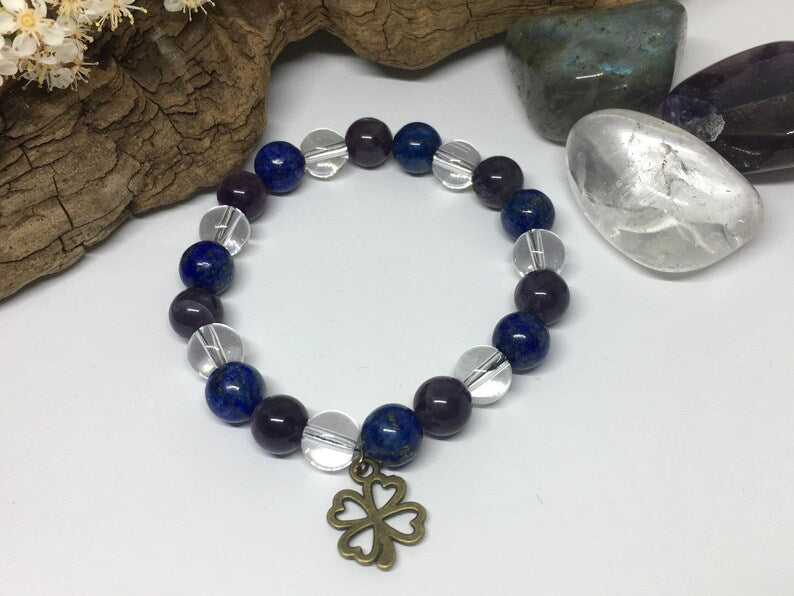 Bracelet anti-migraine : Lapis-Lazuli, Améthyste et Cristal de Roche pour un soulagement naturel