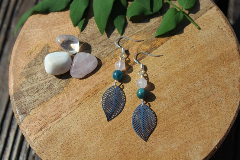 Boucles d'oreilles en argent 925 en pierres naturelles Apatite et Pierre de Lune