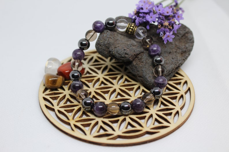 Bracelet pierres naturelles Améthyste, Quartz fumé et Hématite "Spécial Stop tabac"