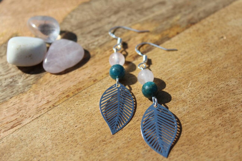 Boucles d'oreilles en argent 925 en pierres naturelles Apatite et Pierre de Lune
