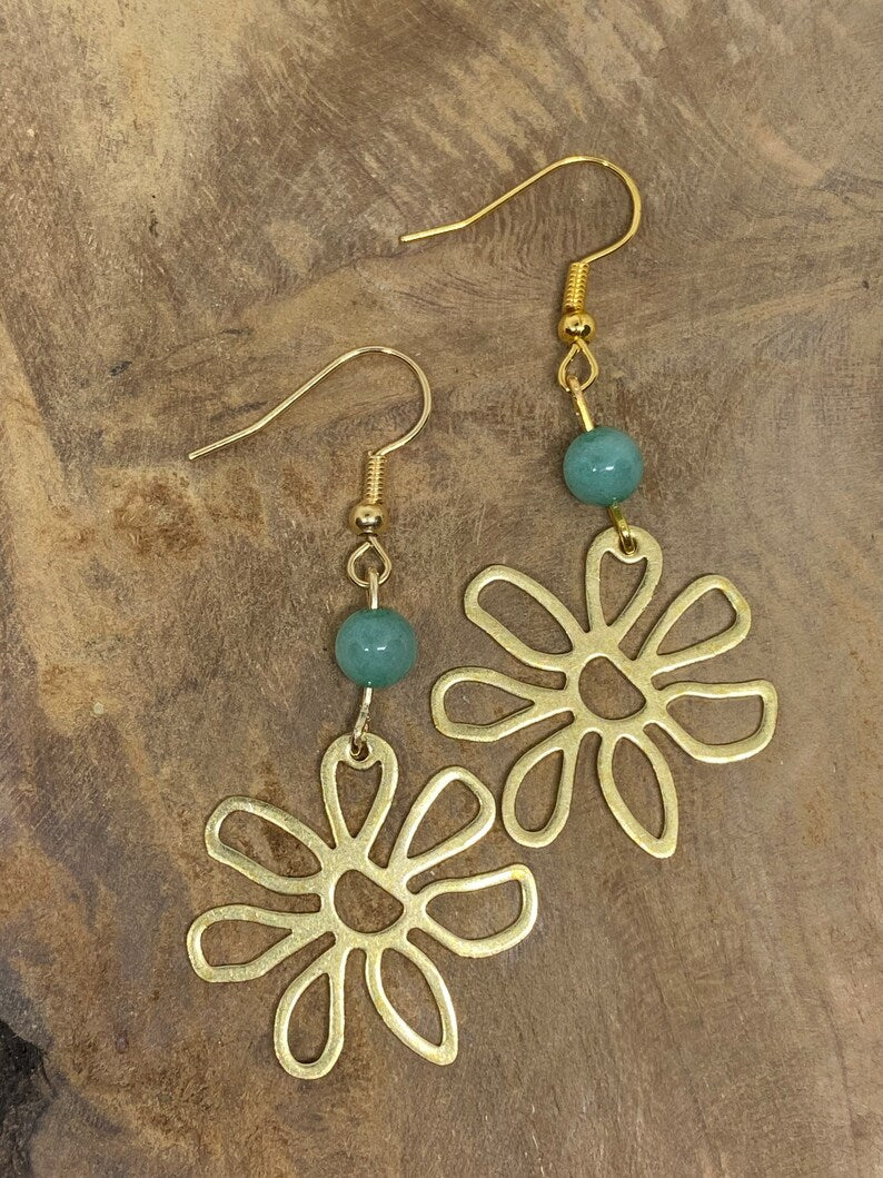 Boucles d'oreilles fleur avec pierre naturelle Amazonite