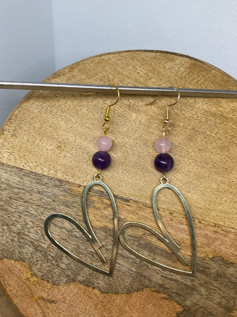 Boucles d'oreilles en pierre naturelle Améthyste et Quartz rose