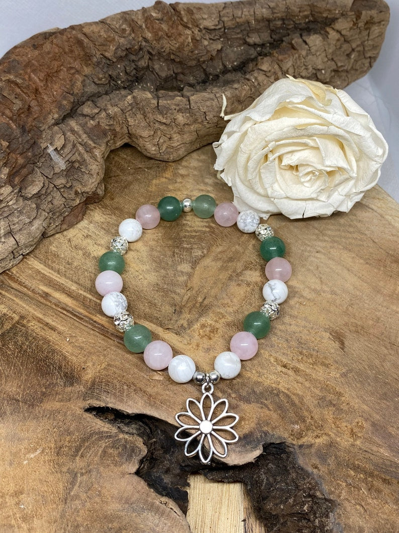 Bracelet en pierres naturelles Aventurine, Quartz Rose, Howlite " sérénité "