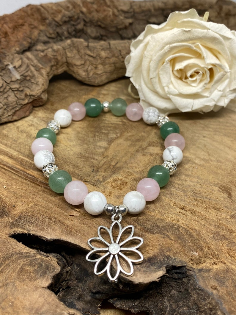 Bracelet en pierres naturelles Aventurine, Quartz Rose, Howlite " sérénité "