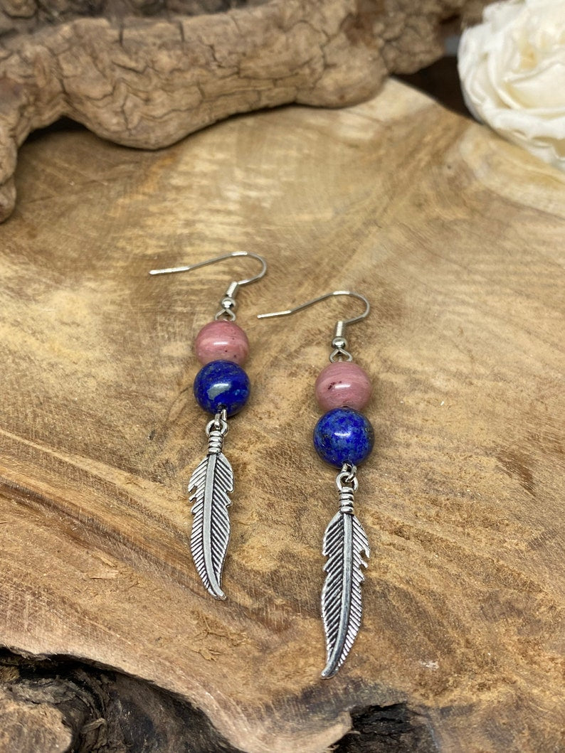 Boucles d'oreille lapis lazuli et rhodochosite