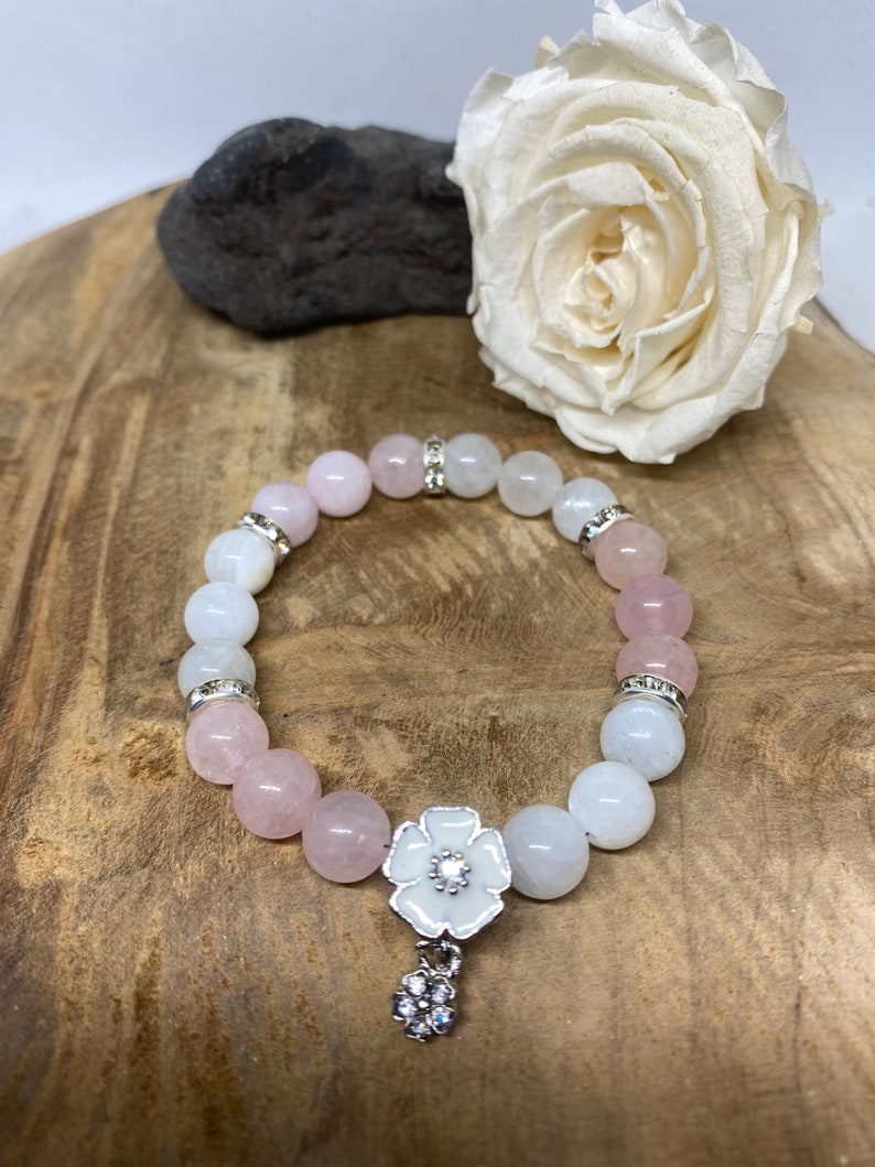 Bracelet en pierres naturelles Pierre de lune et Quartz rose