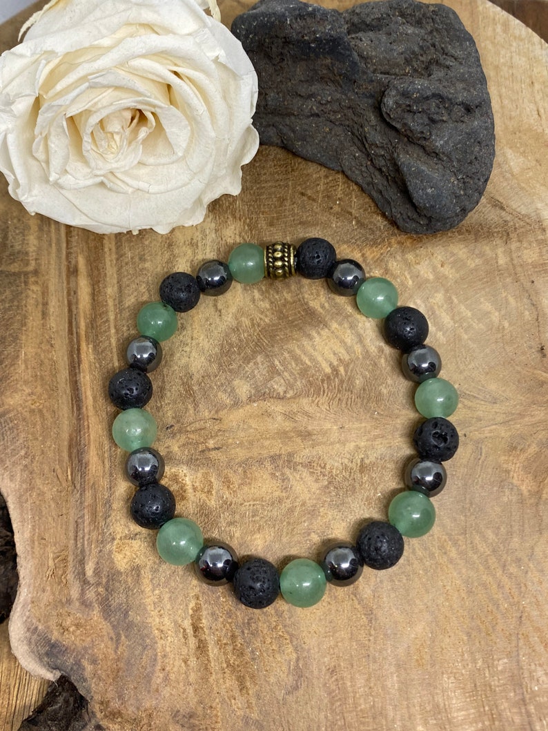 Bracelet en pierres naturelles avec Aventurine, hématite et pierre de lave
