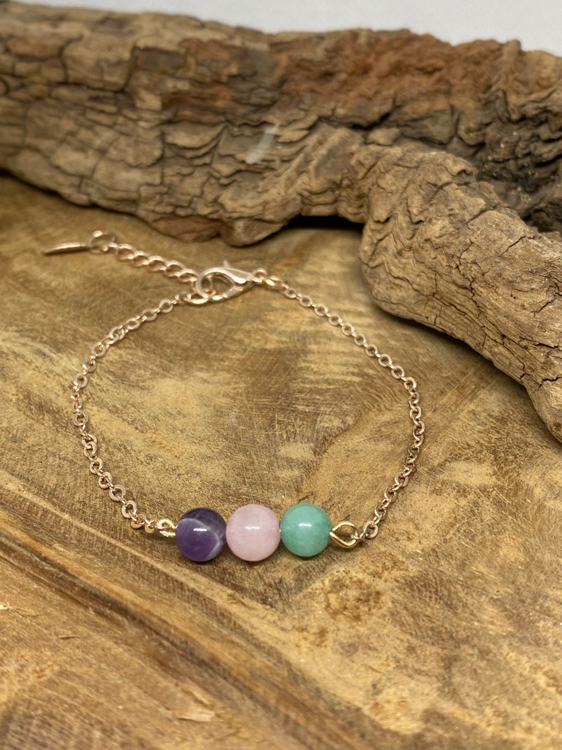 Bracelet en pierres naturelles avec Amazonite, Améthyste et Quartz rose